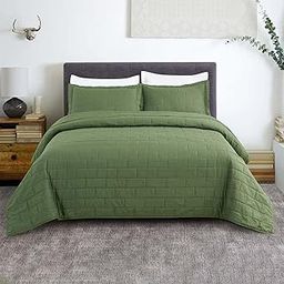 Hygge Hush Home Quilt Set Lightweight Bedspread Set Modern Style Soft Reversible Coverlet for All Season Bedding Sets (Olive Green Rectangle, Full/Queen)-image-37