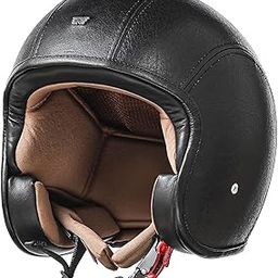 Royal Enfield Granado Neo ISI and DOT Certified Leather Outer Shell Riding Helmet Black (M) 58 Cm-21