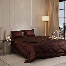 Stoa Paris Comforter Set Double Bed, 300TC Satin Double Bed Comforters, Aesthetic Home Decor, Lightweight, Breathable, Wedding, House Warming Gifts, Date Night - Chocolate-image-20