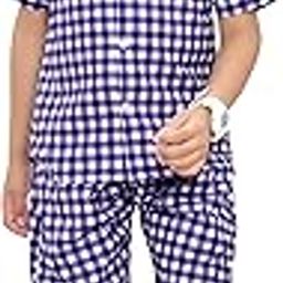 Purple Checkered Printed Half Sleeves Cotton Shirt and Shorts for Boys|Co-Ords Set-image-37