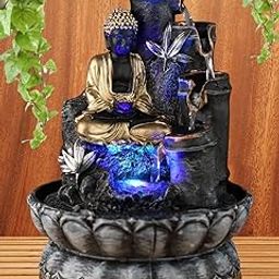 Welcome Indoor Buddha Fountain Decorative Table Water Fountain for Indoor Outdoor Garden Home Decor Living Room Bedroom Hall Showpiece Decoration Gift Items Multicolour Resin Fountain for Living Room-image-56
