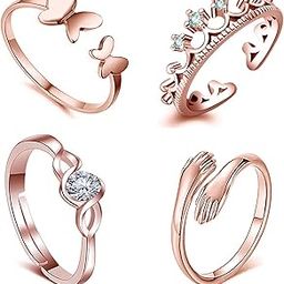 Rose Gold Plated CZ Jewellery Combo of 4 Designer Finger Rings Adorned With White CZ Stones for Girls and Women CO1000427-8