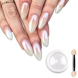 Bolt Bee White Pearl Chrome Nail Powder with Tool | Holographic Metallic Aurora Glitter, Ice Transparent Effect for Gel Polish, Long-Lasting & Reflective Nail Art Powder for Manicure,Salon & DIY Nail Decoration-image-26