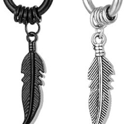 Men's Oxidized Sterling Silver Dangle Angel Wing Earring (Black)-image-13