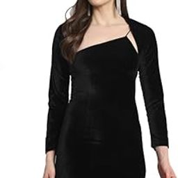 Bodycon Party Dress for Women with Cardigan | Shiny Velvet One Shoulder Mini Outfit-image-16