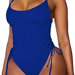 Women's Ruched High Cut One Piece Swimsuit Tummy Control Bathing Suit Monokini, Blue, XX-Large-image-30