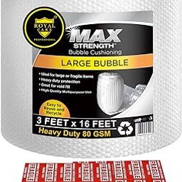 Royal Care Professional Bubble Wrap Roll 3FT x 16FT – Premium 80 GSM Cushioning Film for Shipping, Moving, Storage With Fragile Stickers – Ideal for Protecting Fragile Items-5