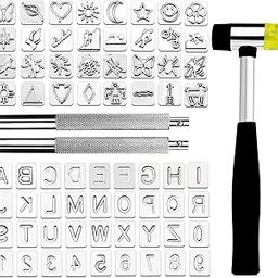 71 PCS Leather Stamping Tools, Leather Stamping Kit with 68 pcs Letters, Numbers and Patterns, 2 Pcs Leather Punch Tools, Leather Stamp Set Leather Carving Tools Leather Stamps for Leather Working-16