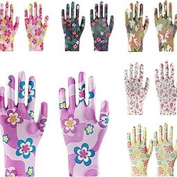 HASTHIP® 6 Pairs Gardening Gloves for Women Fashion Floral Print Nylon Snug Fit Work Gloves Full Palm Anti-Slip Work Utility Protective,One Size-image-15