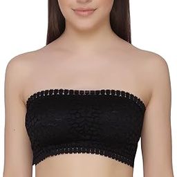 Women’s Cotton Nylon Spandex Lace Tube Bra Padded Wire Free Full Coverage with Back Hook Stretchable Seamless Strapless Bandeau Bra - Free Size-image-15