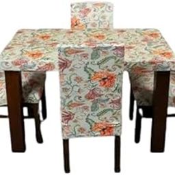 Dining Room Polycotton Printed Stretch Parsons Removable Chair Covers Set of 4 with 1 Table Cover (Design 4)-image-19