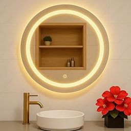 Glass Mirrify Framed Round Wall Mounted Led Mirror With Light | Touch Sensor Bathroom Mirror With 3 Light Mode (24 X 24 Inches), Transparent-2