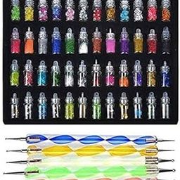 Trexee Nail Arts Tools 48 Bottles 3D Nail Art Glitter Set and 5 Pcs Double Sided Nail Dotting Tool Pen Great Gift for Girl, Women, Females.(53 Pcs) (Multicolor)-image-73