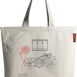 dailyobjects 100% Cotton Canvas Jaipur City Women's Large Tote Bag | Sturdy & Spacious with Outer Slip Pockets | Ladies Shoulder Handbag For college, Grocery, Shopping, Travel, Work, Beach-picture-44