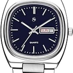 Stainless Steel Analog Square Dial Silver Day Date Unisex Wrist Watch for Men & Women -WCH149-2
