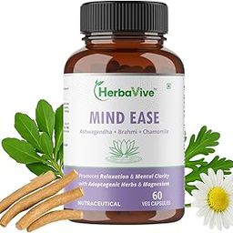 HerbaVive Mind Ease Stress Relief Supplement with Ashwagandha, Brahmi, Chamomile - 60 Veg Capsules (Pack of 1)-12