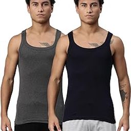 015 Men's Rib Pure Cotton Solid Vest - Square-Neck, Sleeveless Side Branding, Snug fit with Easy Tucked (Pack of 2)-image-7
