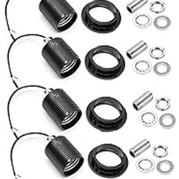 VRCT E26 E27 Light Socket,Bakelite Threaded Medium Base Lamp Holder with Shade Ring,Phenolic Medium Base E26 Fixture Socket with 6" Wire Lead for Incandescent Led Light Bulbs Replacement (6)-picture-9