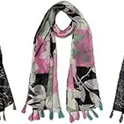 ™ Women's Printed Poly Cotton Multicolored Scarf and Stoles with Pearl Tassels Set Of 3 (ST216)-image-5