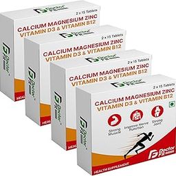 DOCTORFIT Calcium, Magnesium, Zinc with Vitamin D3 & B12 | 1000mg for Support Strong Bones, Joints & Muscles | For Both Men & Women | 120 Calcium Tablets-30