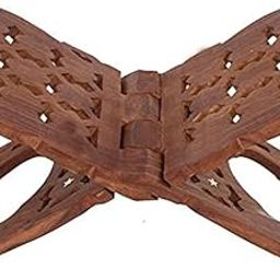 Wooden Handcrafted Sheesham Wood Book Stand, Folding Prayer Stand with Intricate Carvings, 30 x 20 x 15 cm-13