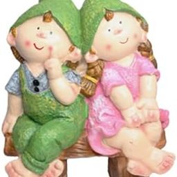 Wonderland Resin Two Elves Sitting on Bench 1 (Green & Pink)|Adorable Kids Sculpture for Balcony and Home décor-image-82