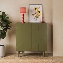 Quick Artsy Modern Storage Cabinet with Double Doors Green Finish, Decorative Curved Pattern Front Accent Cabinet for Living Room, Bedroom, or Entryway-12