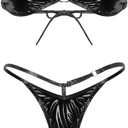 Shiny Metallic Black Tube Bra Thong Panty Set Small Size-picture-32
