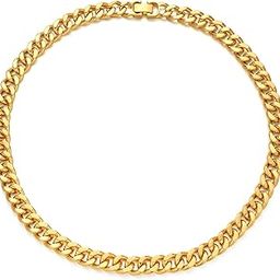 Two Tone Gold Silver Cuban Link Chain Necklace Choker Uni Chang Keychain Choker Necklace for Women Men 18"-image-78