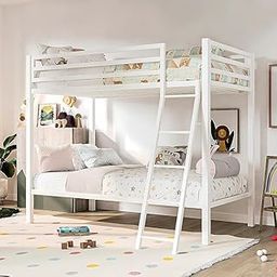 Metal Bunk Beds with Full-Length Safety Guardrail, Space-Saving, No Box Spring Needed, Noise-Free (White, Twin Over Twin)-image-22