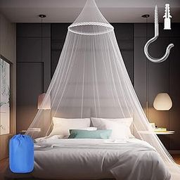 Mosquito Net for Beds, Large White Bed Canopy for Girls, Hanging Bed Net, Bedroom Decoration, Ideal for Travel, Includes Storage Bag, Easy to Install, Lace Flower-image-18