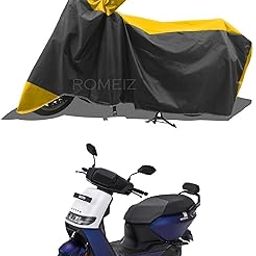 ROMEIZ - Two Wheeler - Scooty Cover for Ather Rizta Electric Scooter Scooty Cover with Water-Resistant and Dust Proof Premium 190T Fabric_Yellow Stripe-13
