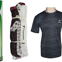 FLYPOWER Badminton Feather Shuttle Cock Green with NET 850 MEHROON and T-Shirt R-Neck Black Size 2XL-image-37