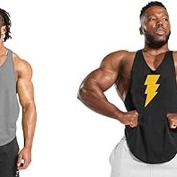 Gym Vest Workout Tank Top Set, 2 Pack, Men's Fitness Muscle Shirts Multicolour S M L XL XXL XXXL blackgreys001-image-48