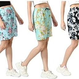 IndiWeaves Crepe Digital Floral Printed Shorts for Women [Pack of 3] Multicolor 28-image-11