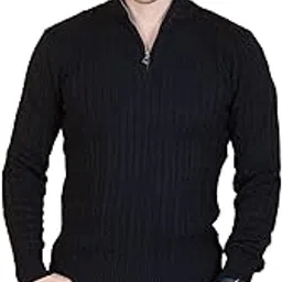 dzant Men's Sweater's Winter Polo Neck Full Sleeve Half Zipper Woolen Knitted Pullover-picture-5