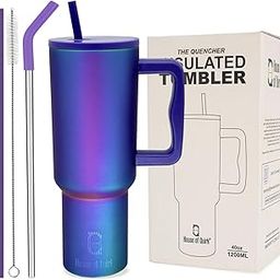 House of Quirk 1200ML Stainless Steel Tumbler Hot and Cold with Handle and Lid 2 Straw, Double Insulated Cup Leak Proof Mug Cupholder for Gym, Travelling (Aurora Prism)-image-42