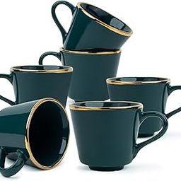 Shay Ceramic Tea Cup Set, Set of 6, Teal Green with Real Gold Line, 180ml | Cup Set of 6 for Tea | Glossy Finish | Premium Ceramic | Tea Cup Set of 6 (Tea Cups - Teal Gold Line)-image-1