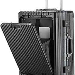 Ambassador Series Carry-On Luggage Polycarbonate Hard Case Suitcase Eight Spinner Wheel Trolley Bag With Tsa Lock,Usb,Mobile Holder,Cup Holder Dark Grey (56 Cm-22 Inch),H-56 Centimeters-49