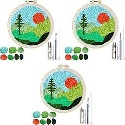 PATPAT® DIY Punch Needle Art Kit Beginners Starry Night with Embroidery Needles Tutorial 20x20cm Hoop 3PCS-image-23
