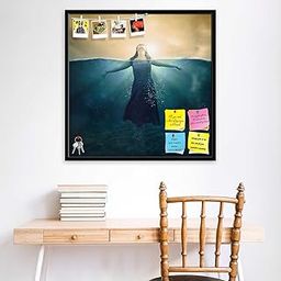 ArtzFolio Woman Standing in Deep Waters | Bulletin Board Notice Pin Board | Vision Soft Board Combo with Thumb Push Pins & Sticky Notes | Black Frame | 12 x 12 inch (30 x 30 cms)-23