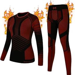 Thermal Underwear for Women, Long Johns Ski Cold Weather Gear Set Base Layer Warm Winter Top and Bottom Running, Red, Medium-image-54