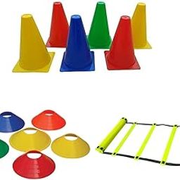 Hipkoo Sports PVC Cones, Pack 6, 10 Space Markers and Ladder Agility, 4 Meter Combos (Multicolour, 6 Inch)-21