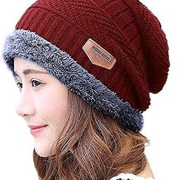 Unique Collection Women Stylish Woolen Soft Quality Winter Beanie Cap (Free Size) M Red-image-1