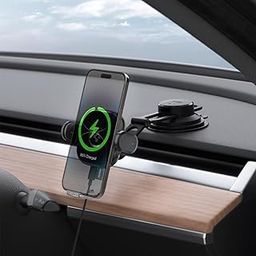 Spigen Dashboard & Windshield Car Mobile Holder [Max 15w Fast Wireless Charging][Strong Suction Cup][Double Joint Arm] compatible with most Smartphone Devices - Black-20