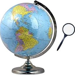 GeoKraft Educational 13 Inches Height,10 Inch Diameter Metal Base Globe with Magnifying Glass/Home Decor/World Globe/Office Decor Gift ItemShow Piece (Blue)-15