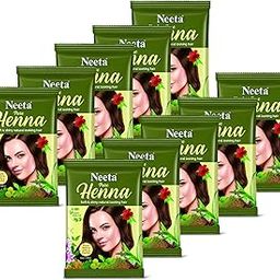 Neeta Pure Henna Powder for Hair with 9 Natural Herbs 25g (Pack of 10), 100% Natural Henna Mehndi for Soft & Shiny Natural Looking Hair-97