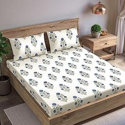 Trance Home Linen Jaipuri Design 180Tc 100% Cotton King Size Printed Bedsheet|Bedding Set Of King Size Flat Bed Cover With 2 Pillow Covers(108X108 Inch|9Ft X 9Ft-Aangan Blue),180 TC-image-46
