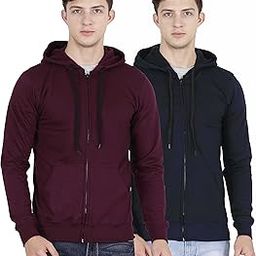 Men's Cotton Hooded Neck Full Zipper Hoodies with Kangaroo Pocket - (Pack of 2)-image-12