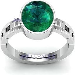 19.00 Ratti Natural Emerald Ring (Natural Panna/Panna Stone Silver Plated Ring) Original AAA Quality Gemstone Adjustable Ring Astrological Purpose for Men Women by Lab Certified-image-65